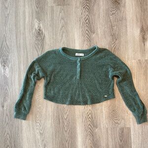 Hollister Forest Green Cropped Henley Sweater